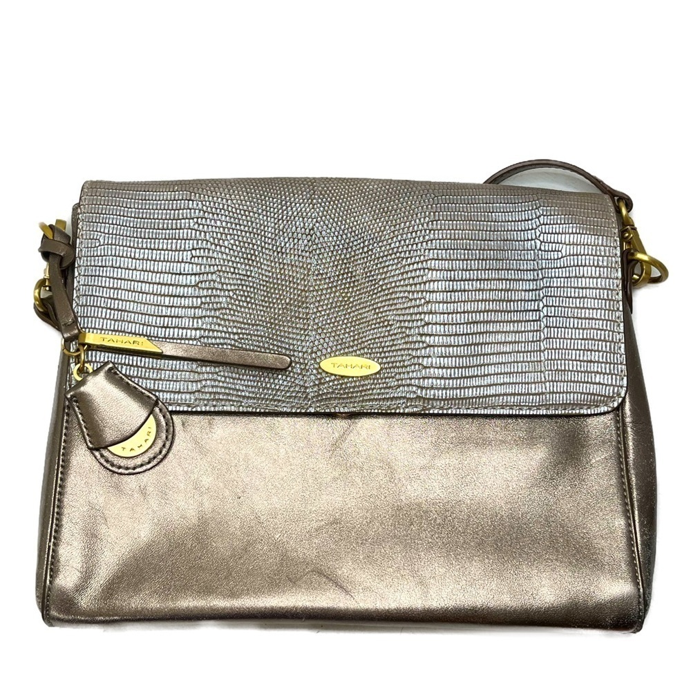 Tahari Metallic Leather and Faux Croc Crossbody Bag